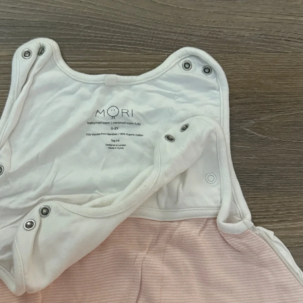 Mori Clever Year Round Sleep Sack 0.5 TOG pink stripes - 2m-2T